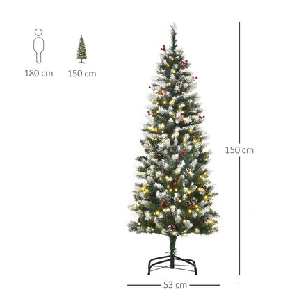 Umělý vánoční stromek, 1.5 M, s LED světly a červenými bobulemi