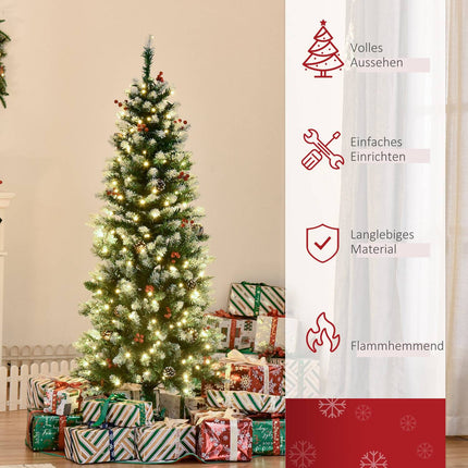 Umělý vánoční stromek, 1.5 M, s LED světly a červenými bobulemi