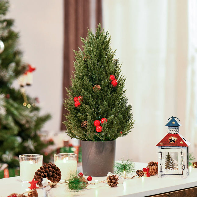 Umělý vánoční stromek s červenými bobulemi a šiškami, 50 cm