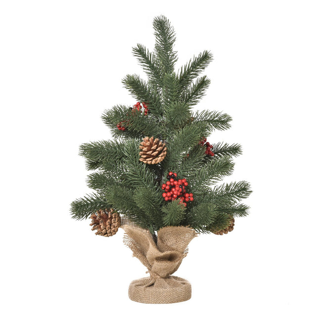 Umělý vánoční stromek, 50cm, červené bobule a šišky