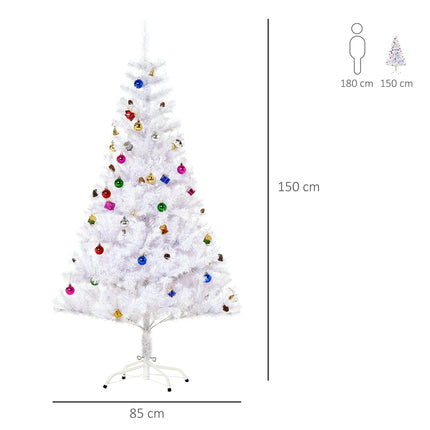 Bílý umělý vánoční stromek 150 cm s ozdobami
