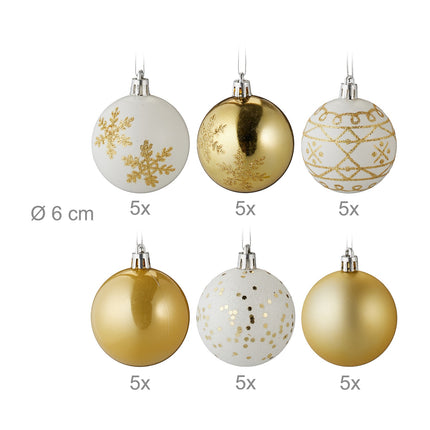 Kerstboomballenset - 30 stuks, 6 ontwerpen