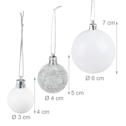 Weihnachtsbaumkugel-Set, Silber & Weiß, verschiedene Ausführungen
