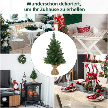 Malý umělý stolní vánoční stromek 60 cm, lněný podstavec