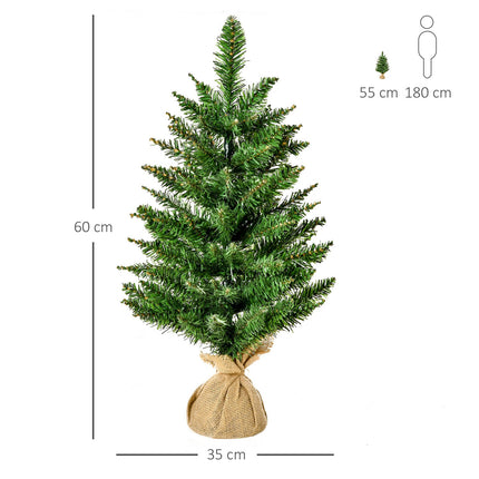 Malý umělý stolní vánoční stromek 60 cm, lněný podstavec