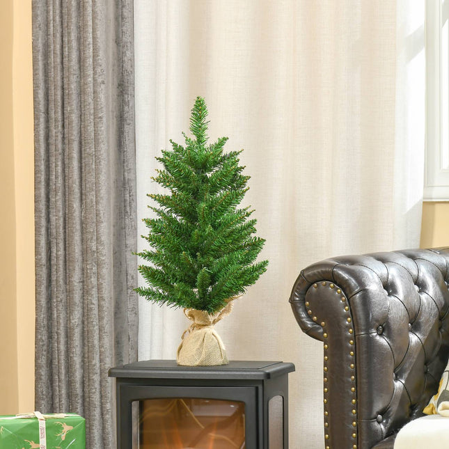 Malý umělý stolní vánoční stromek 60 cm, lněný podstavec