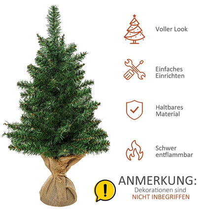 Malý umělý stolní vánoční stromek 60 cm, lněný podstavec