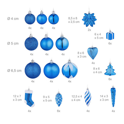 Christmas Tree Ornaments Set, 72 Pieces, Baubles & Decorations