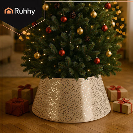 Christmas Tree Stand Cover, 60cm White with Silver Sequins