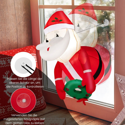 Vánoční nafukovací Santa Claus do okna s LED osvětlením 45 x 60 x 100 cm červená