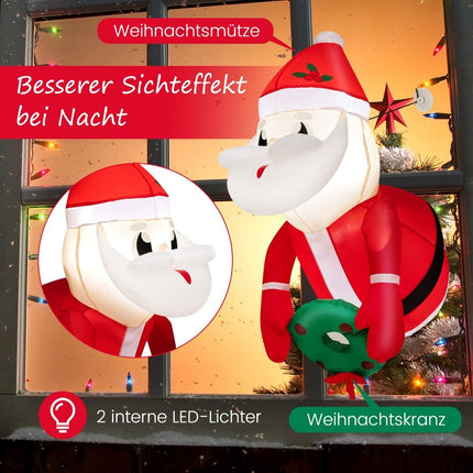 Vánoční nafukovací Santa Claus do okna s LED osvětlením 45 x 60 x 100 cm červená