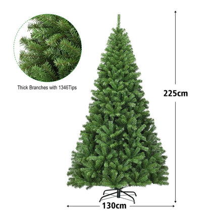 Vánoční stromek 225 cm, umělý se sklápěcím systémem, 1346 větviček, PVC, zelená