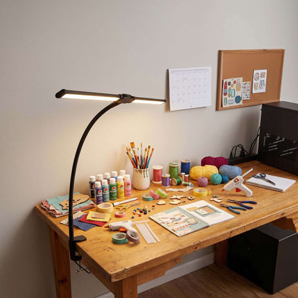Clamp-On LED Desk Lamp, 61cm Dual Head USB Dimmable