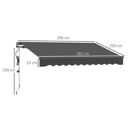 Napínací markýza s klikou, UV 30+, 300cm, tmavě šedá