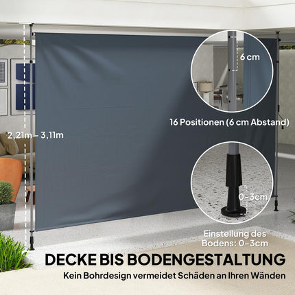 Výškově nastavitelná svorková markýza, odolná UV záření, šířka 400 cm