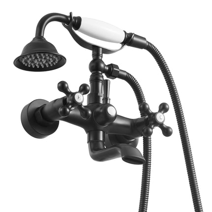 Clawfoot Tub Faucet, Wall Mount, Handheld Shower, Matte Black