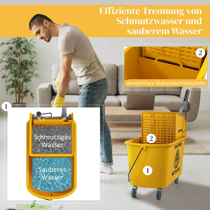 Úklidový vozík na kolečkách, objem 20L, žlutá