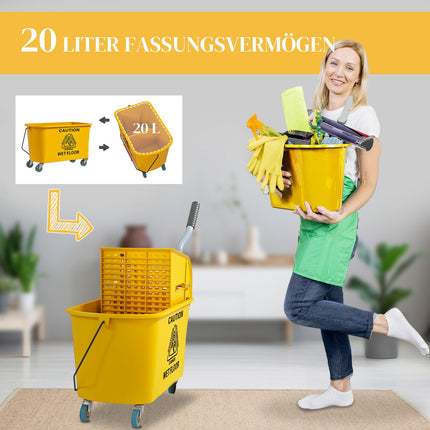 Úklidový vozík na kolečkách, objem 20L, žlutá
