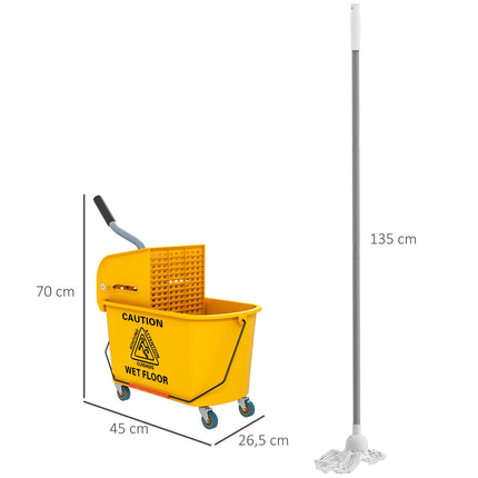 Úklidový vozík na kolečkách, objem 20L, žlutá