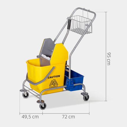 Úklidový vozík se ždímačem, objem 25L, 4 kolečka, žlutá