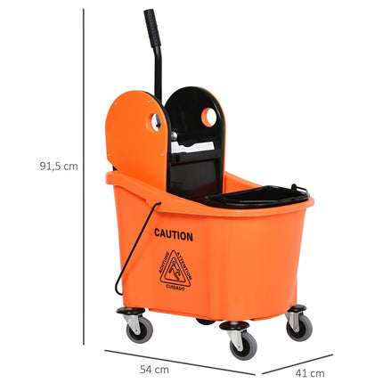 Cleaning trolley with swivel system, 36L - Black/Orange