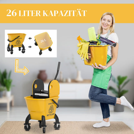 Úklidový vozík s 26L kbelíkem a mopem – žlutá
