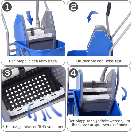 25L blue mobile cleaning cart with mop wringer