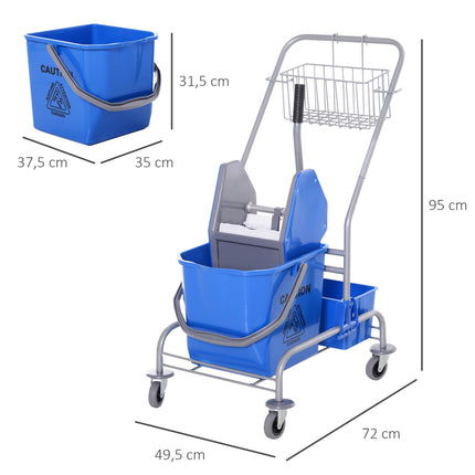 25L blue mobile cleaning cart with mop wringer