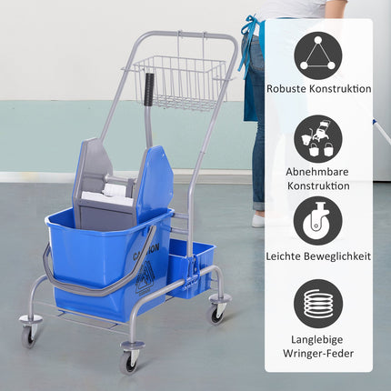 25L blue mobile cleaning cart with mop wringer