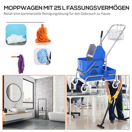25L blue mobile cleaning cart with mop wringer