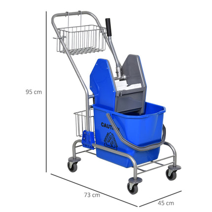 Cleaning trolley with press, 26L bucket + storage basket
