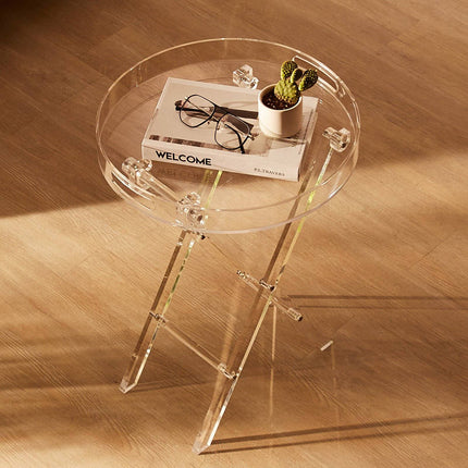 Clear Acrylic Folding Tray Table With X-Leg, 15.7 In