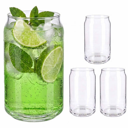 Průhledné sklenice na long drink ve tvaru plechovky, sada 4 ks