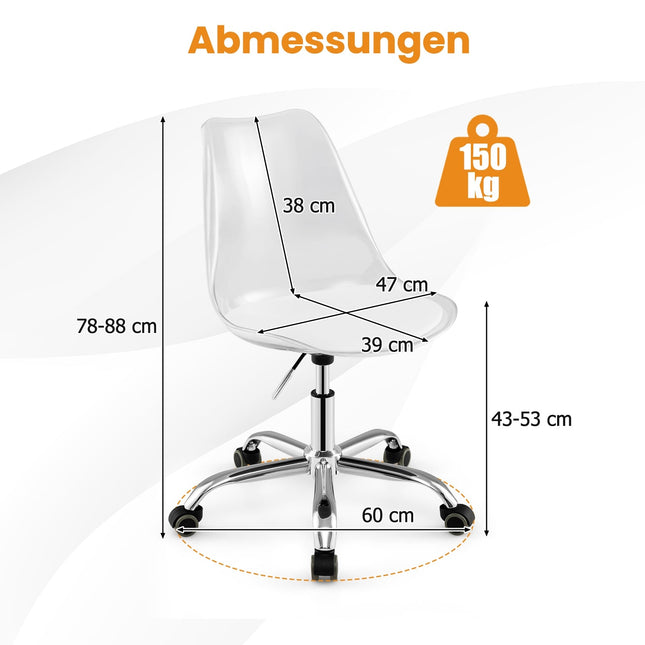 Clear PET Office Chair – Adjustable, Swivel, Ergonomic