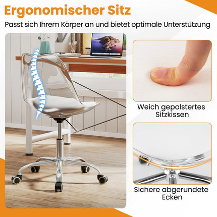Průhledná kancelářská židle z PET – nastavitelná, otočná, ergonomická