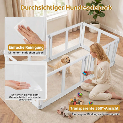 Clear Plastic Dog Playpen with Secure Locking Door, 6 Panels