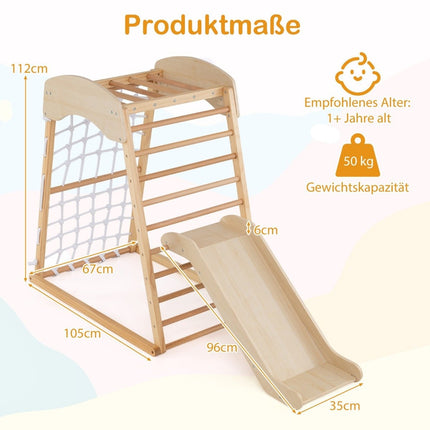 Vnitřní prolézačka 6v1, hrazda, skluzavka, lezecké chyty a lezecká síť, přírodní