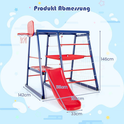 Venkovní prolézačka 7v1, hřiště se skluzavkou, lezeckým a provazovým žebříkem, dovnitř i ven, 150 x 142 x 146 cm