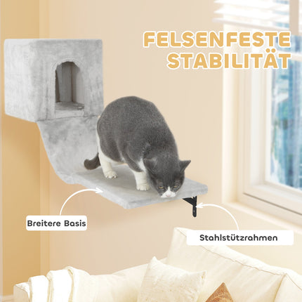 Kočičí lezecká stěna, 6dílná s domečkem a houpací sítí