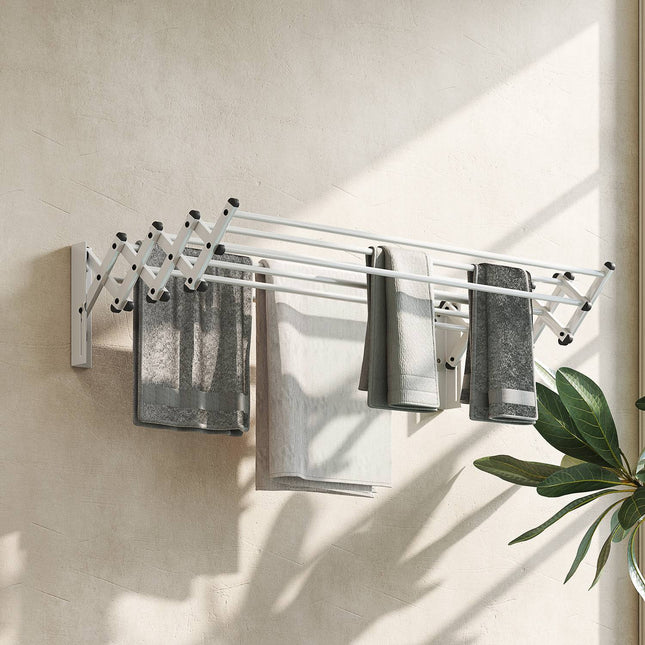 Kledingdroger Wanduitschuifbare wasdroger Wandmontage met 8 aluminium staven, ruimtebesparend droogrek voor binnen en buiten 86 x 61 x 22 cm, zilver | Aosoom