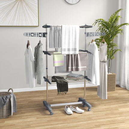 Folding clothes air tower with wheels, 3 levels, steel