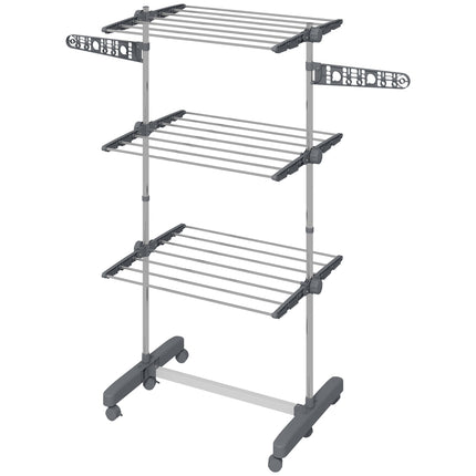 Folding clothes air tower with wheels, 3 levels, steel