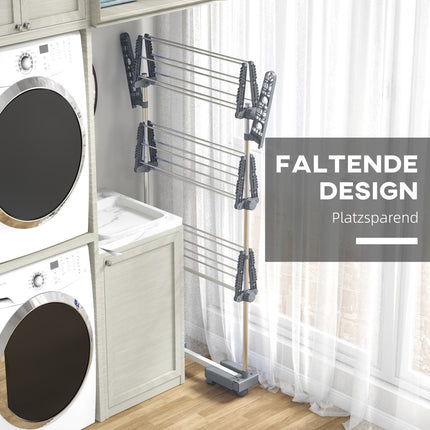 Folding clothes air tower with wheels, 3 levels, steel
