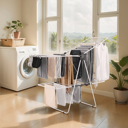 Clothes Drying Rack, 2-Tier Foldable, 31 Rods, Sock Clips