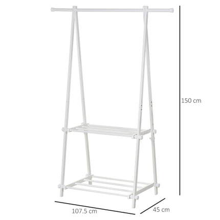 Věšák na oblečení ocelový s policí na boty, bílá, 107.5x45x150 cm