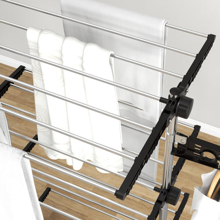 Clothes airer with wheels, folding wings - steel, 142 x 55 x 172 cm