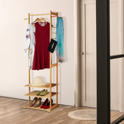 Clothes hanger in bamboo with 3 compartments