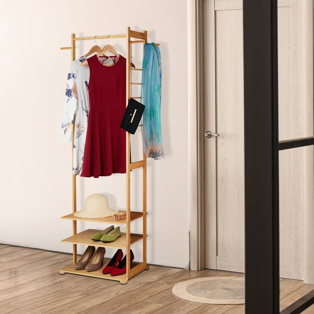 Clothes hanger in bamboo with 3 compartments