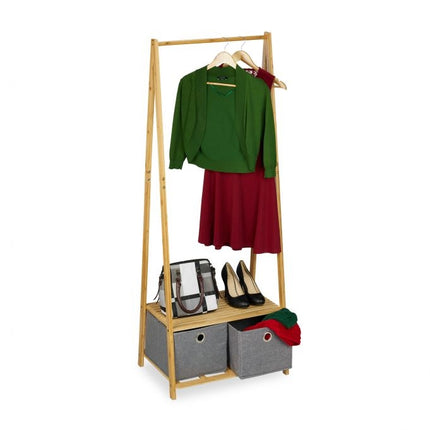 Clothes hanger in bamboo with drawers in fabric