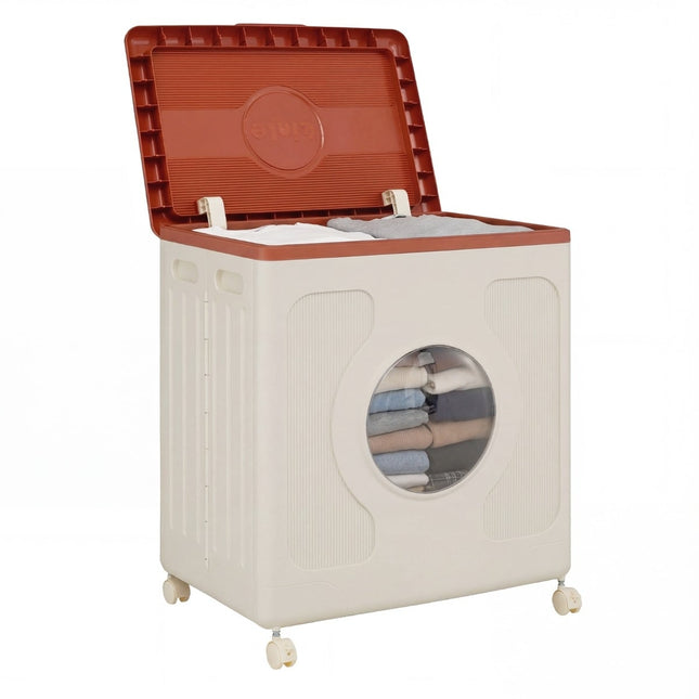Úložný box na oblečení s víkem a kolečky, 45L, oranžový